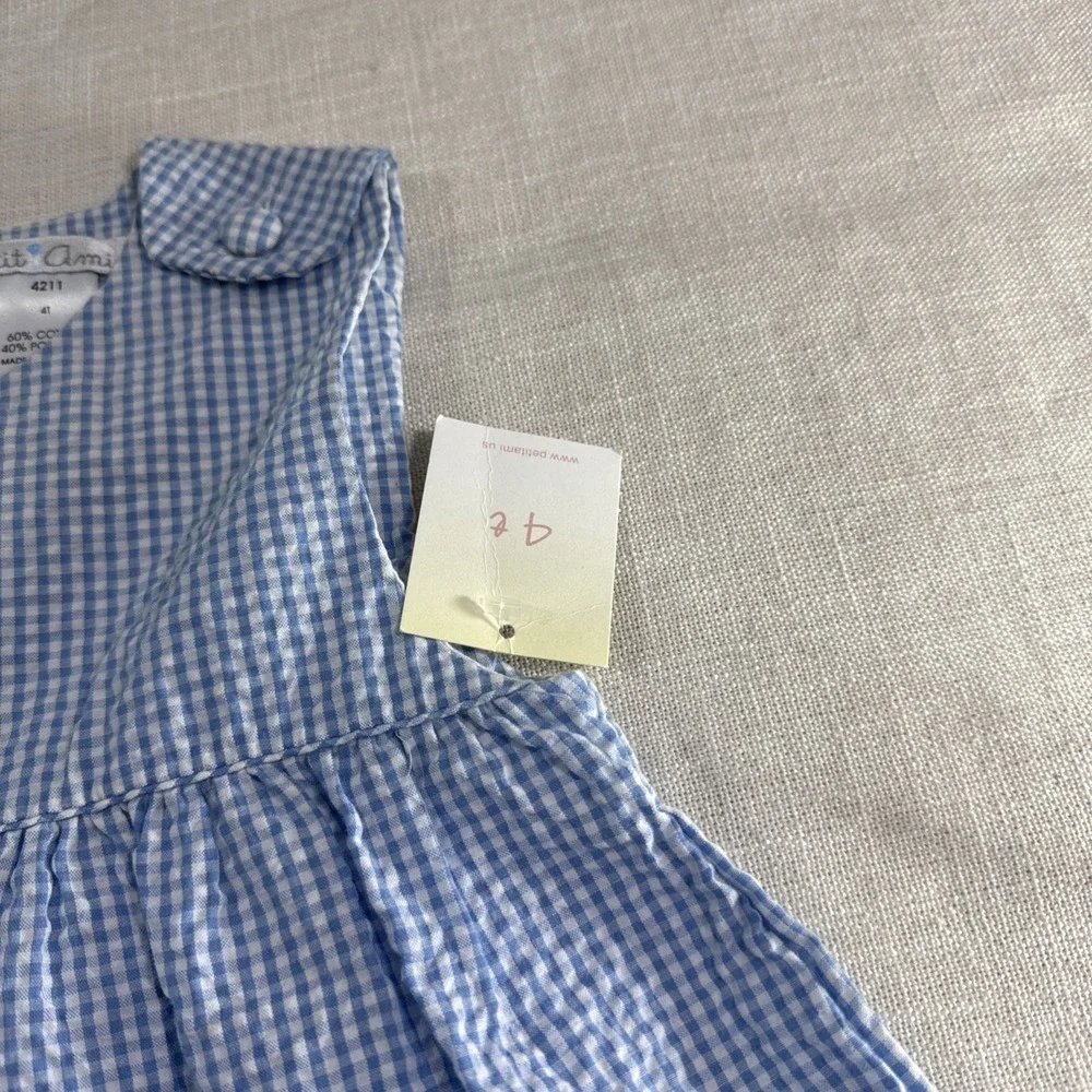 Petit Ami Dress Kids 4 Blue Gingham Seersucker Coastal Nautical Southern